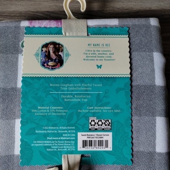 The Pioneer Woman Sweet Romance Gingham Floral Cotton-Rich Shower Curtain 72x72 - Picture 3 of 3